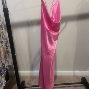 Elegant Pink Satin Slip Dress cowl neck